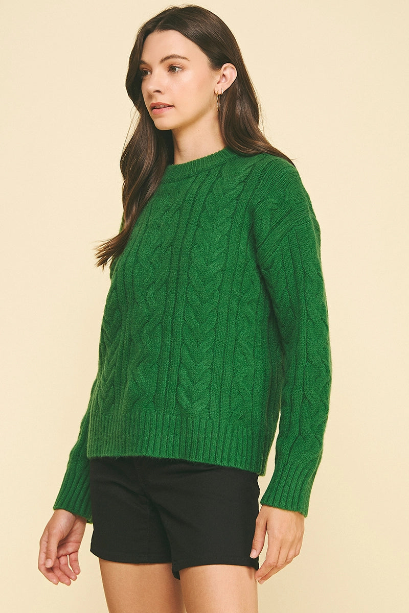 Cable Knit Sweater - Green