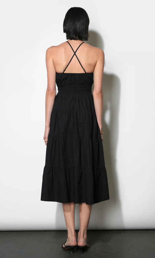 Laurel Poplin Halter Midi Dress - Black