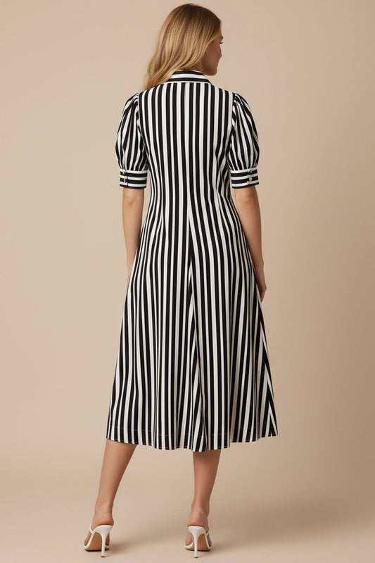 Vertical Striped Midi Dress - Black