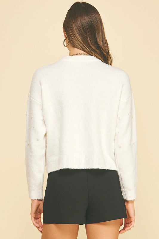 Pearl Embroidered Knit Sweater - Ivory