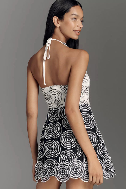 Lia Halter Neck Mini Dress in Black & White