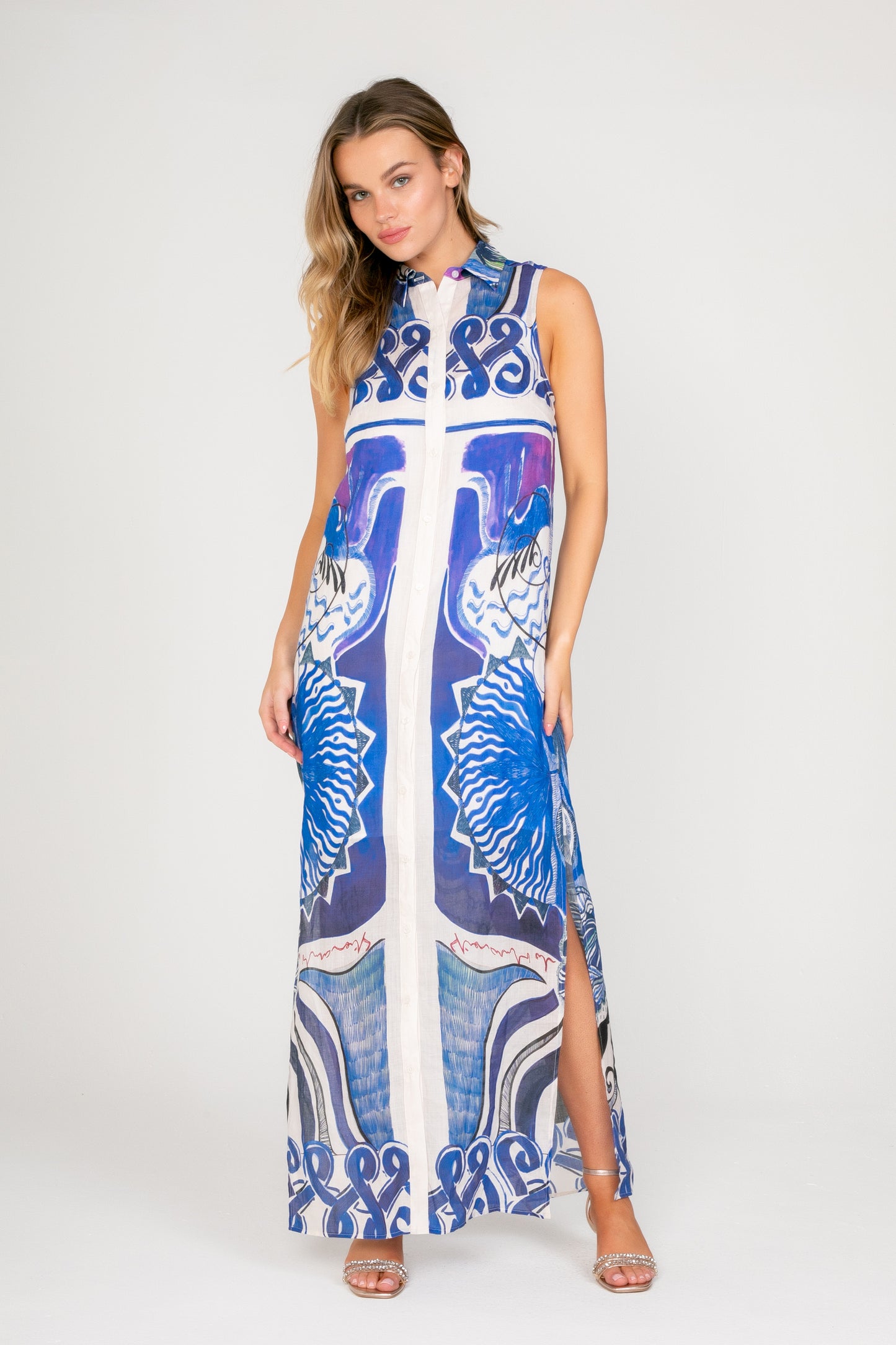 Jordan Dress - White/Blue Multi