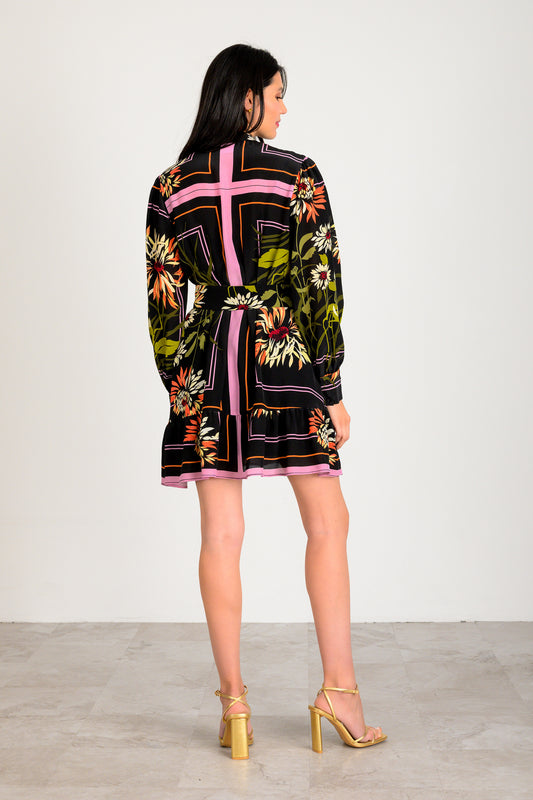 Elizabeth Mini Dress - Black/Pink Multi
