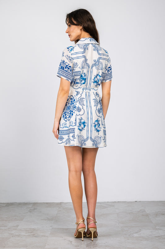Marlee Mini Dress - White/Blue