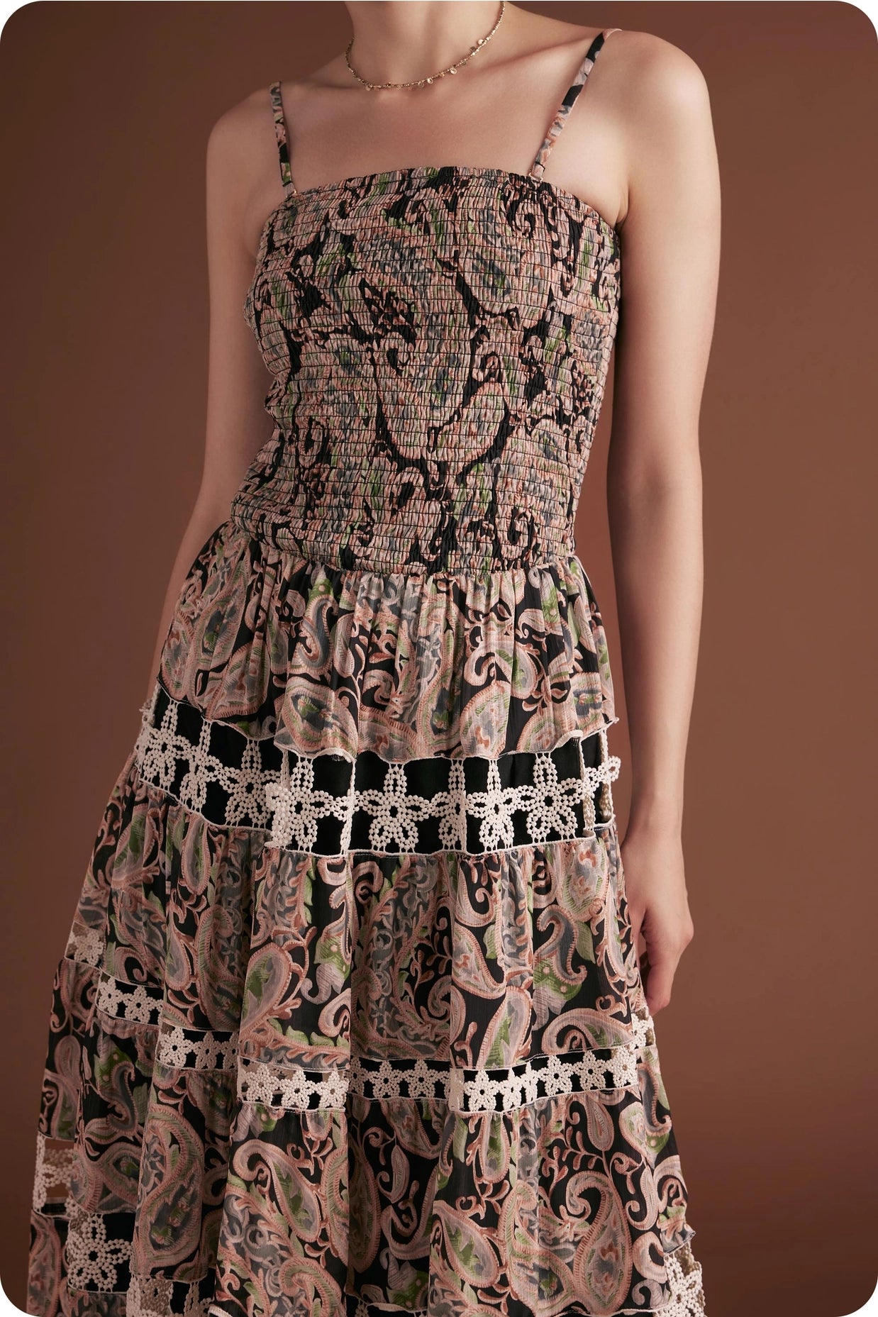 Posh Paisley Eyelet Lace Midi Dress - Black Multi