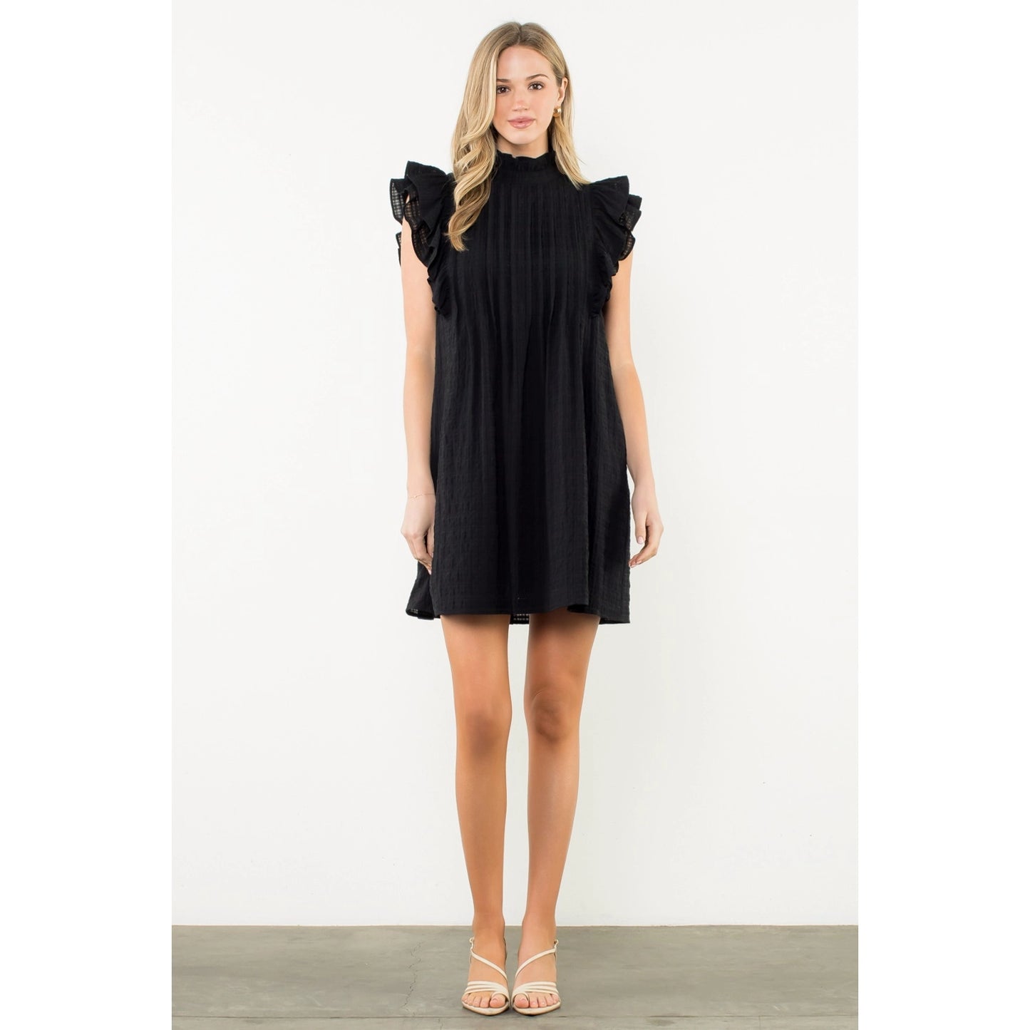 Button Back Flutter Sleeve Dress - Black