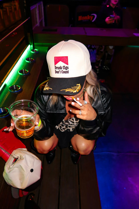 Drunk Cigs Don't Count Hat - Black/Natural/Decorated