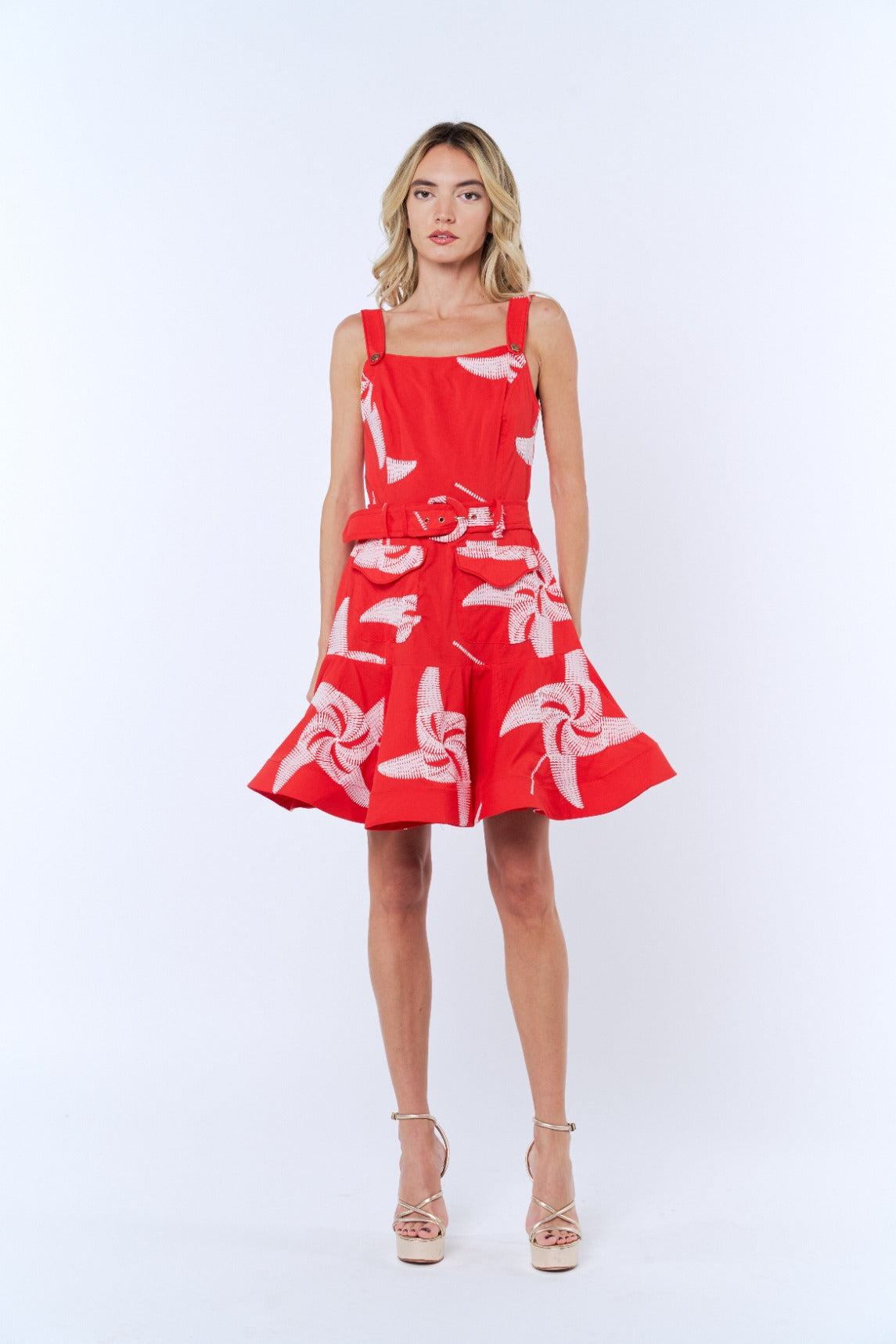 Alivia Embroidered Pinwheel Mini Dress - Red Multi