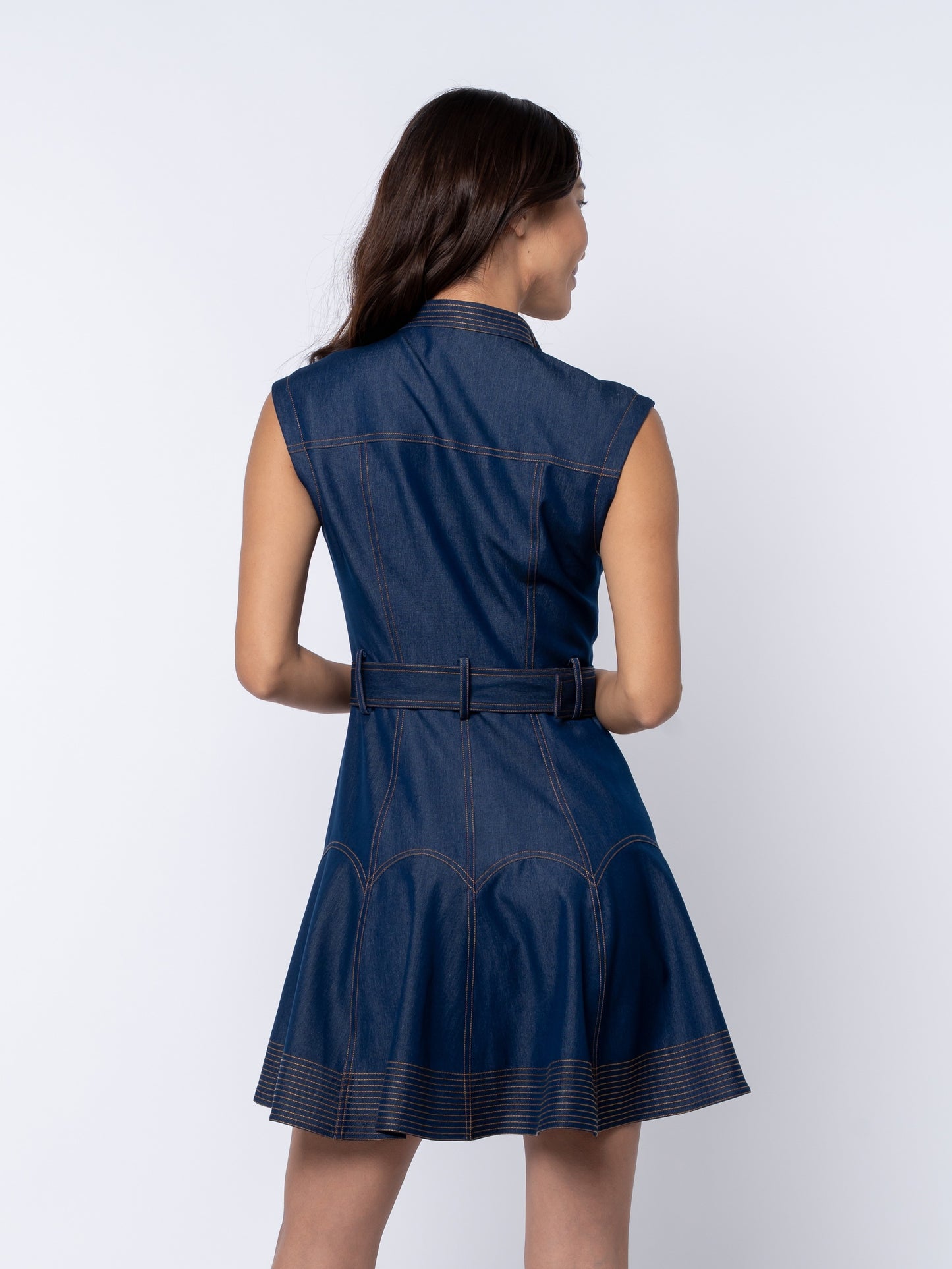 Vita Belted Denim Mini Dress - Navy