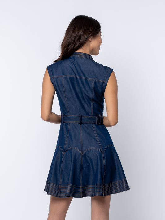 Vita Belted Denim Mini Dress - Navy