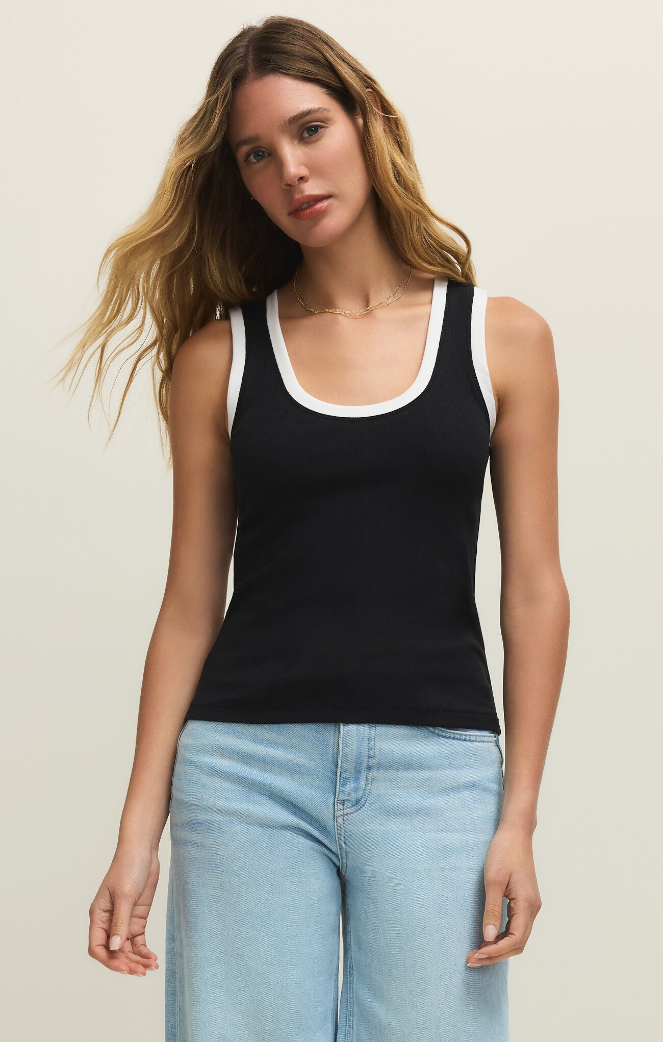 Sirena Contrast Rib Tank - Black