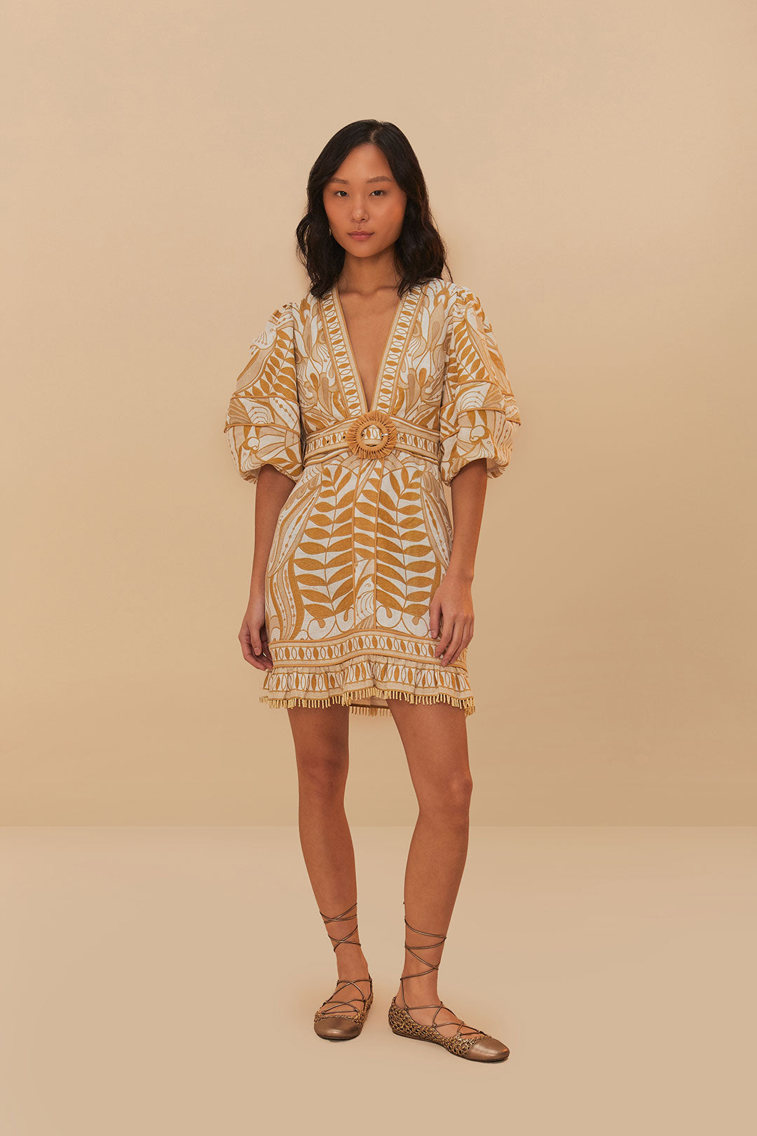 Farm Rio - Off-White Lace Nature Lenzing™ Ecovero™ Euroflax™ Mini Dress