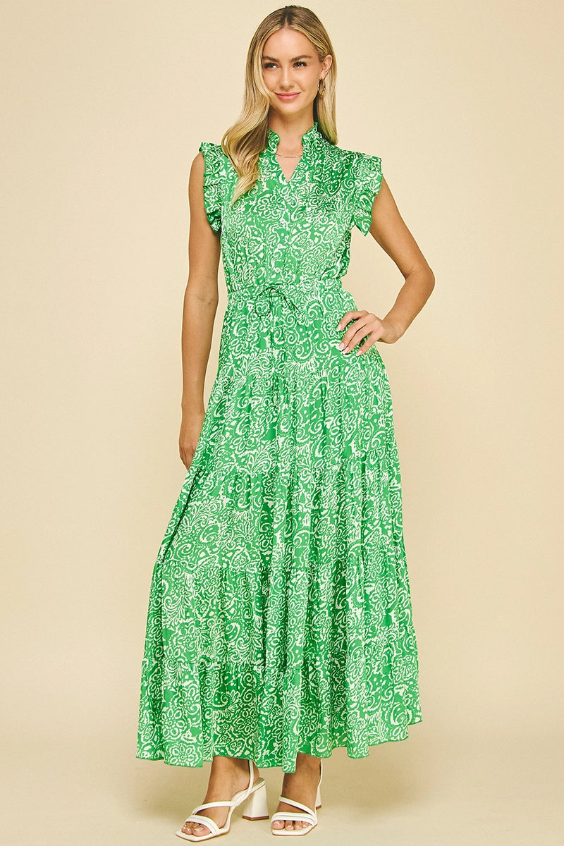 Paisley Print Maxi Dress - Green