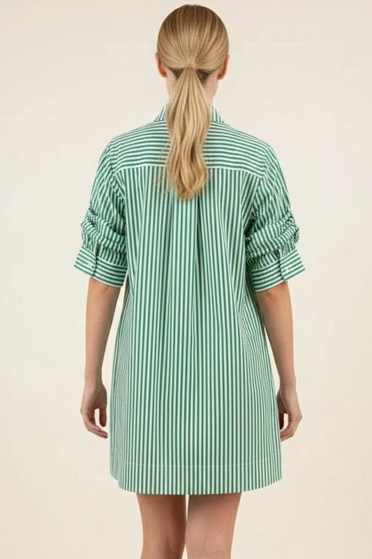 Stripe Button Down Mini Dress - Green