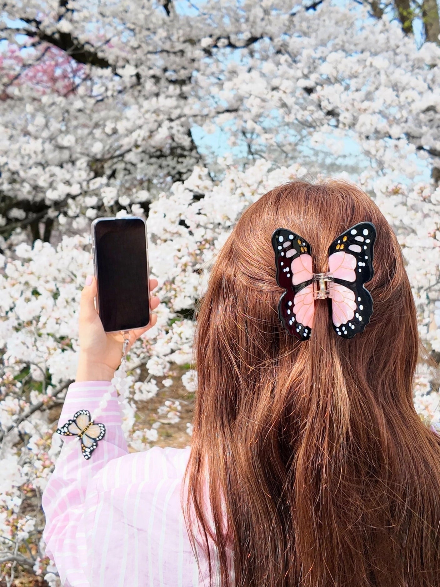 Hand-Painted Monarch Butterfly Claw Hair Clip | Eco-Friendly | Pink