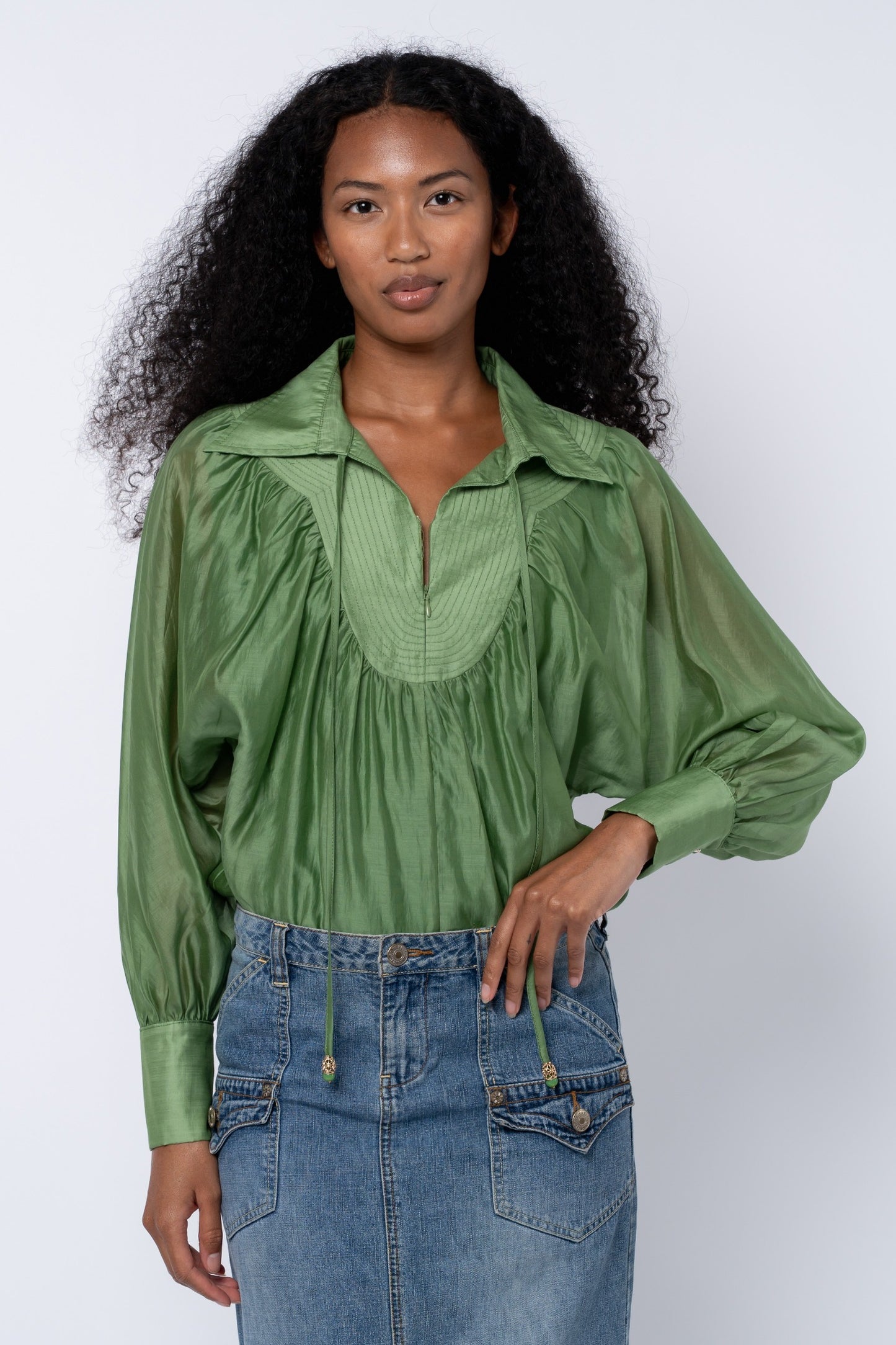 Georgina Blouse with Top Stitches - Ivy Green