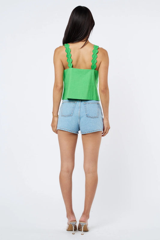 Alessia Embroidered Flower Strappy Top - Kelly Green