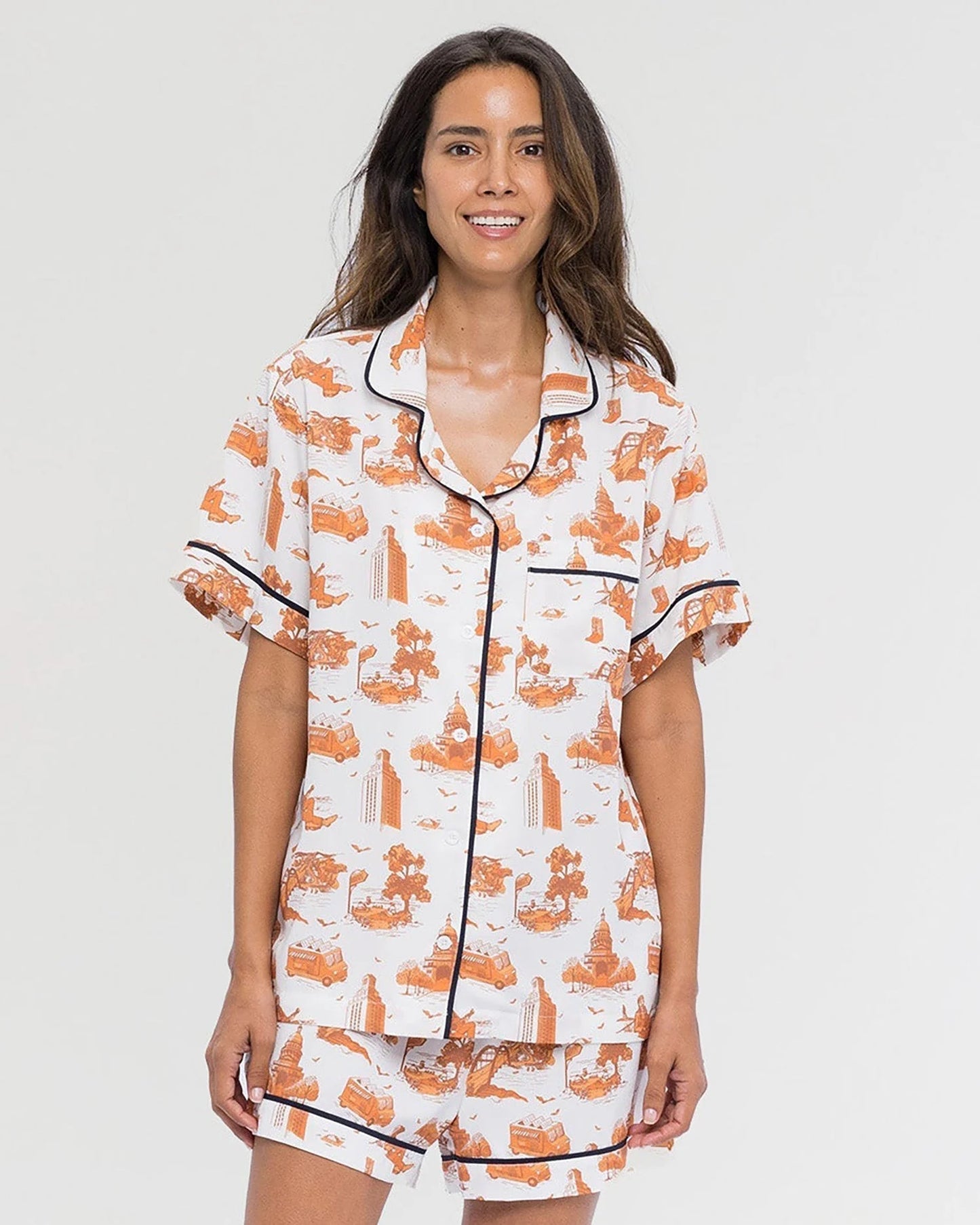Austin Toile Pajama Shorts Set - Burnt Orange