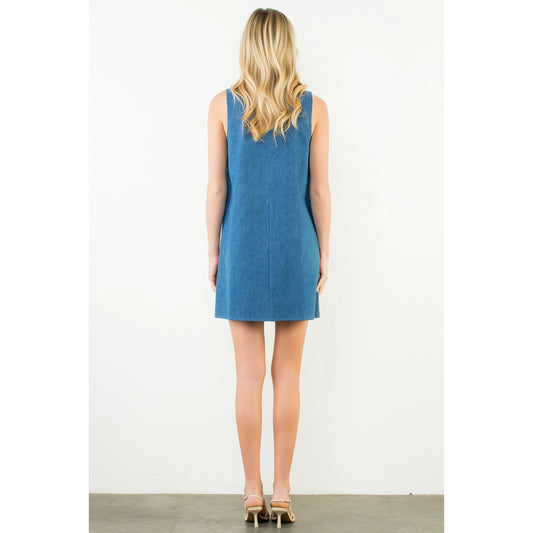 Sleeveless Embroidery Detail Dress - Denim Blue