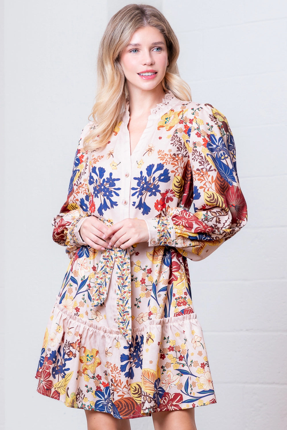 Floral Printed Dress - Salmon Multi