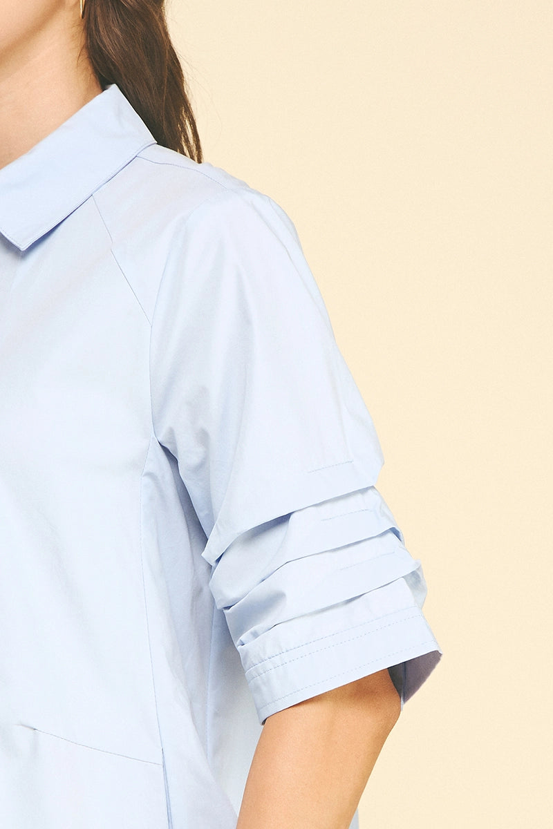 Button Down Poplin Mini Dress - Light Blue