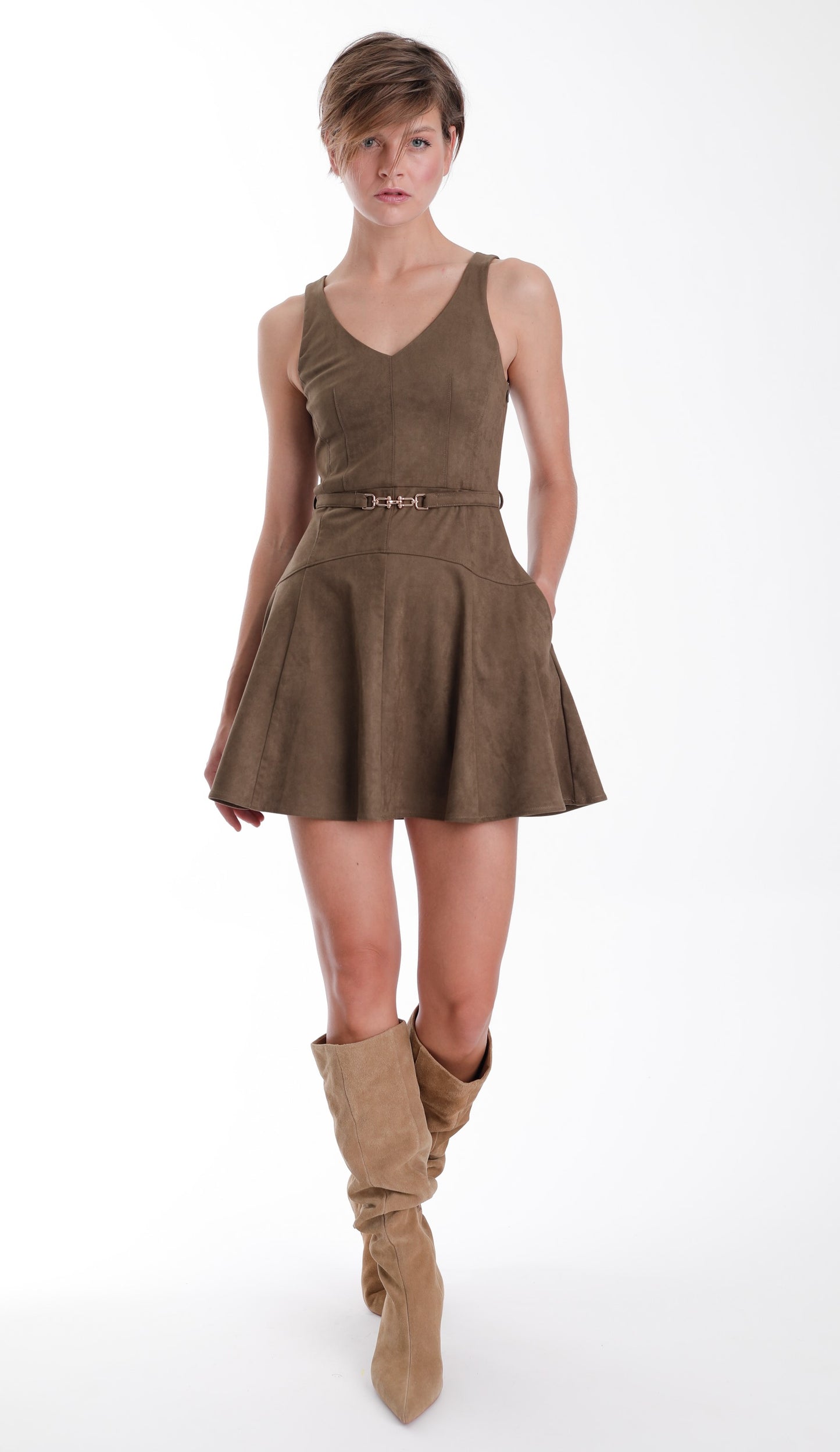 Hanna Suede Mini Dress - Olive