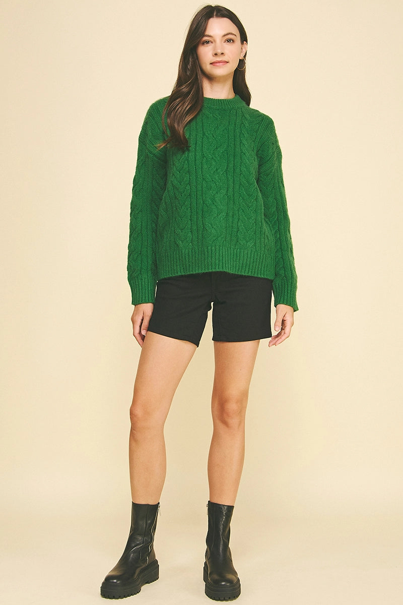 Cable Knit Sweater - Green