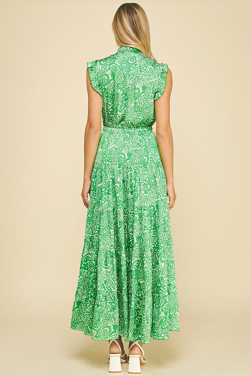 Paisley Print Maxi Dress - Green