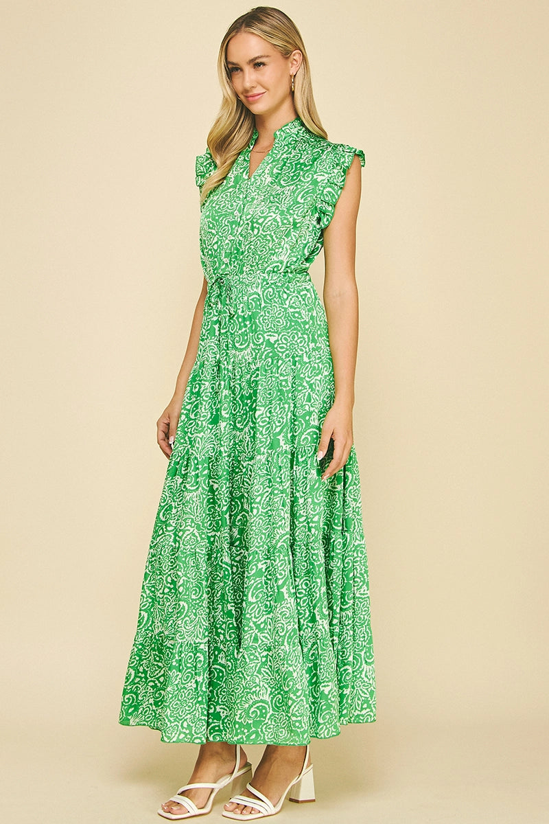 Paisley Print Maxi Dress - Green