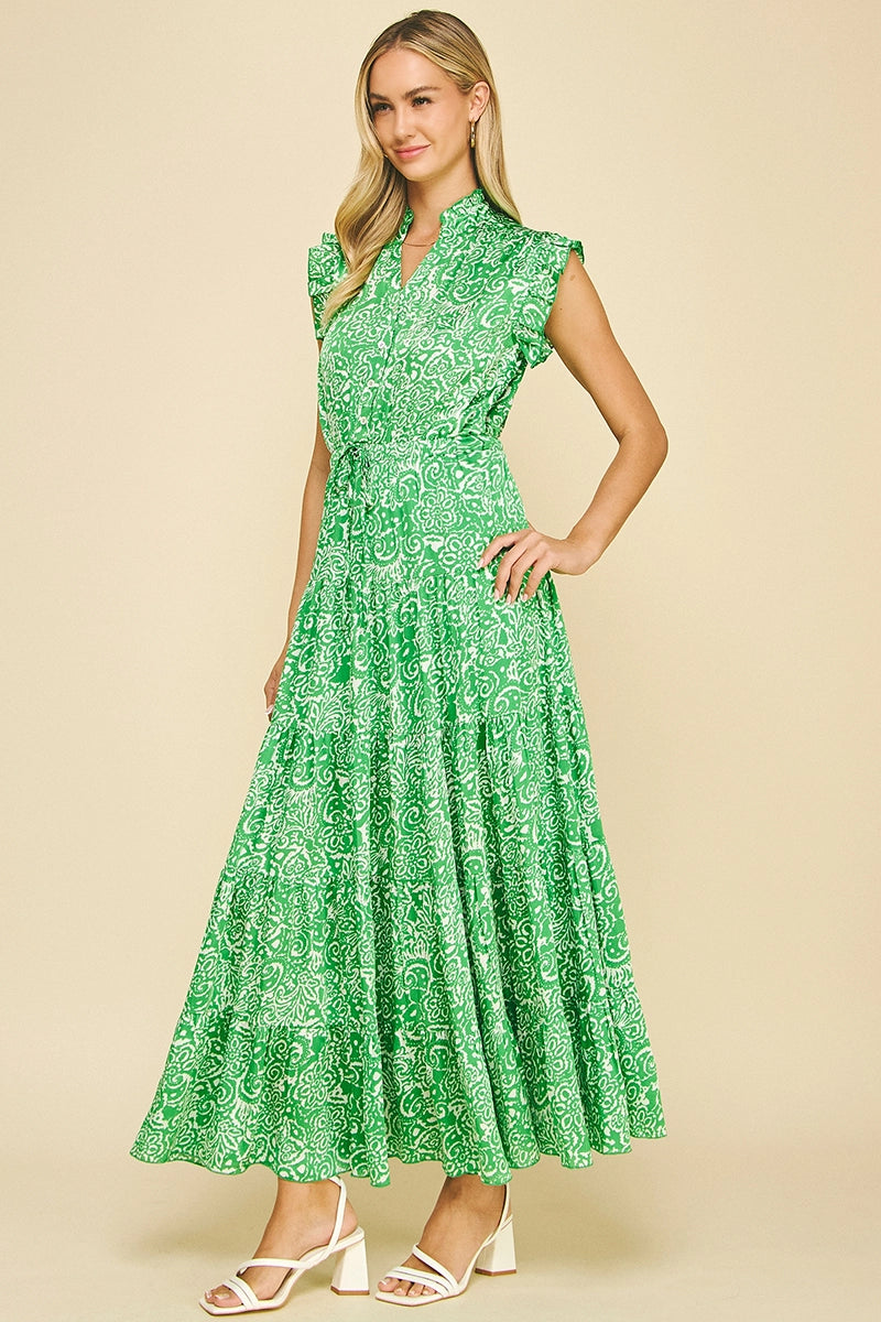 Paisley Print Maxi Dress - Green