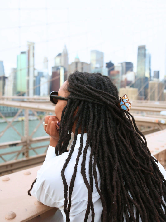 Hand-Painted Mini Boho Monarch Claw Hair Clip | Eco-Friendly | Baby Blue