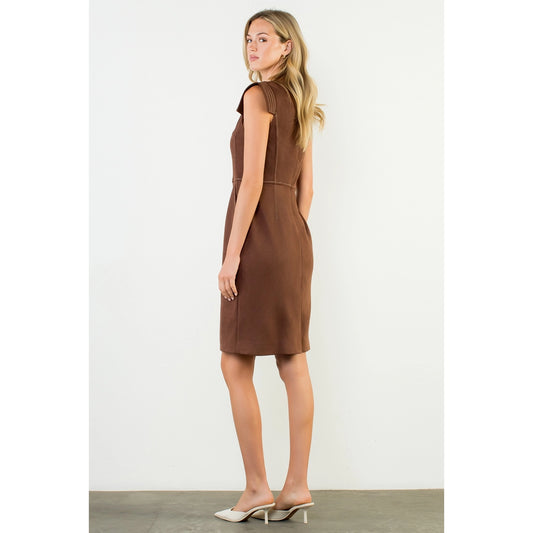 Sleeveless Suede Dress - Brown