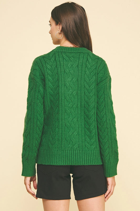 Cable Knit Sweater - Green