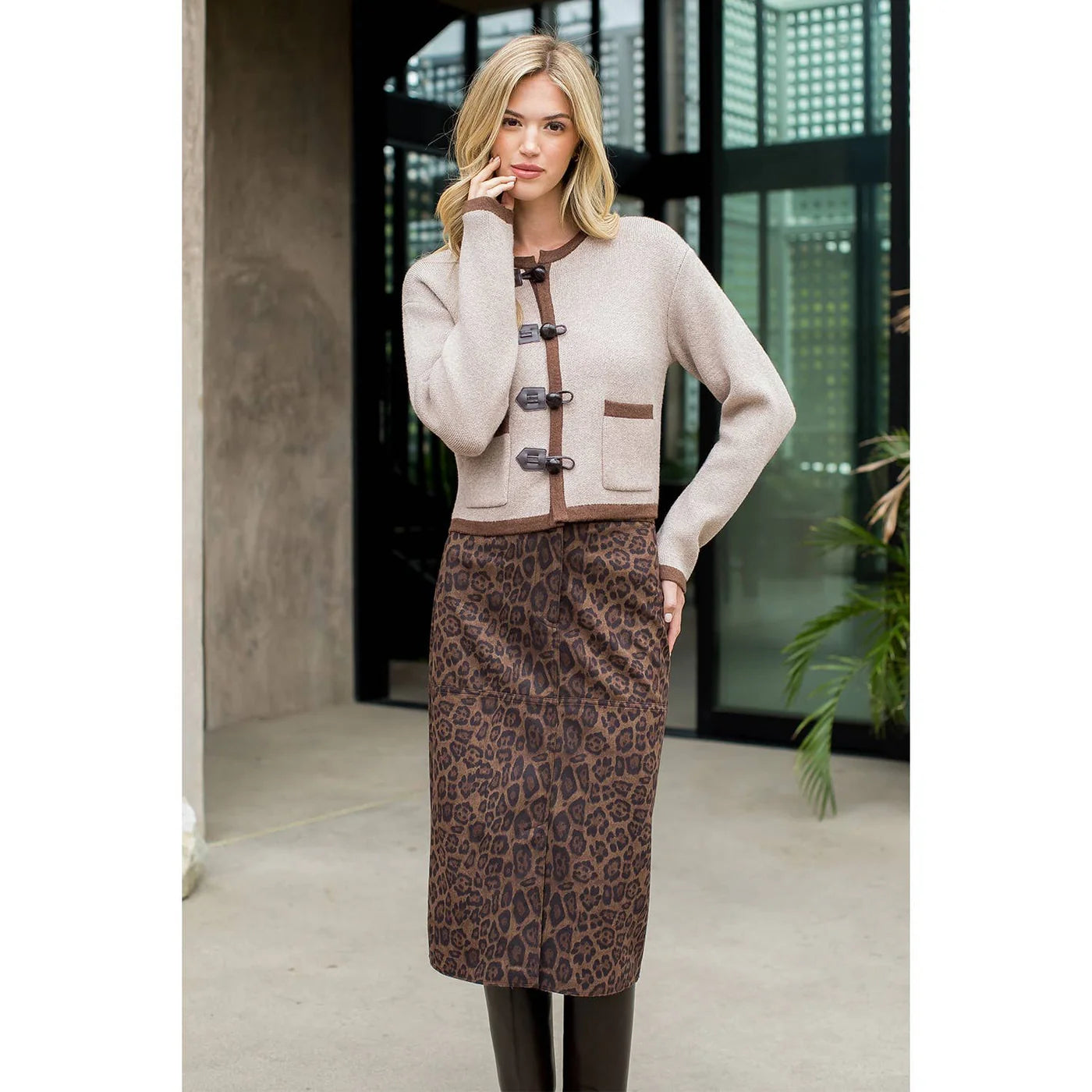 Toggle Button Knit Cardigan - Brown