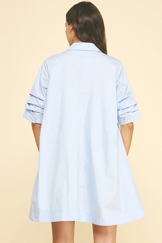 Button Down Poplin Mini Dress - Light Blue