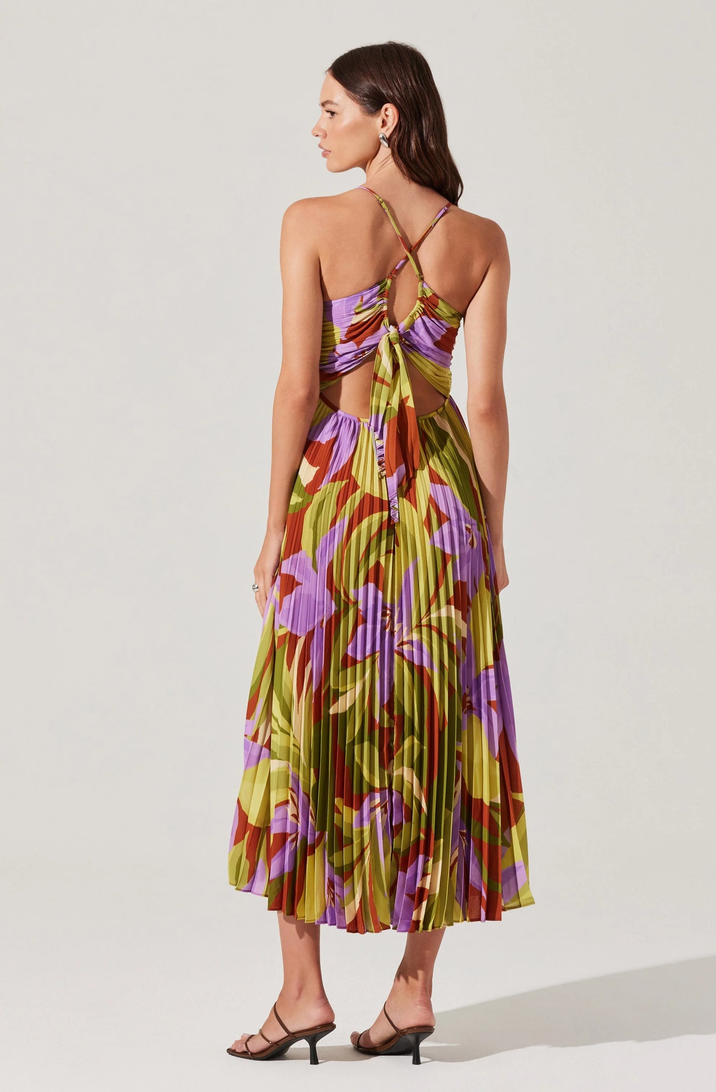 Blythe Floral Plisse Midi Dress - Green Rust Floral