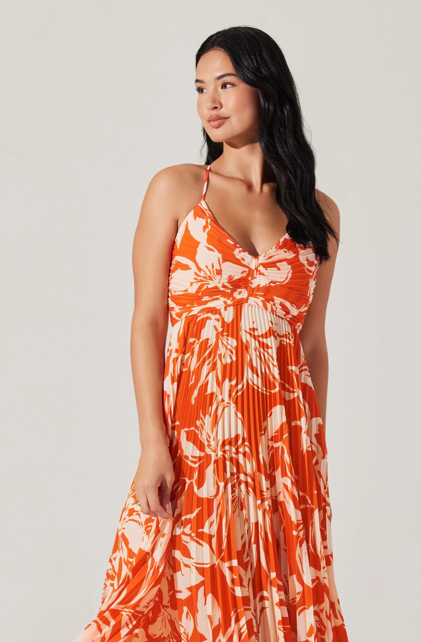 Blythe Floral Plisse Midi Dress - Hot Orange Floral