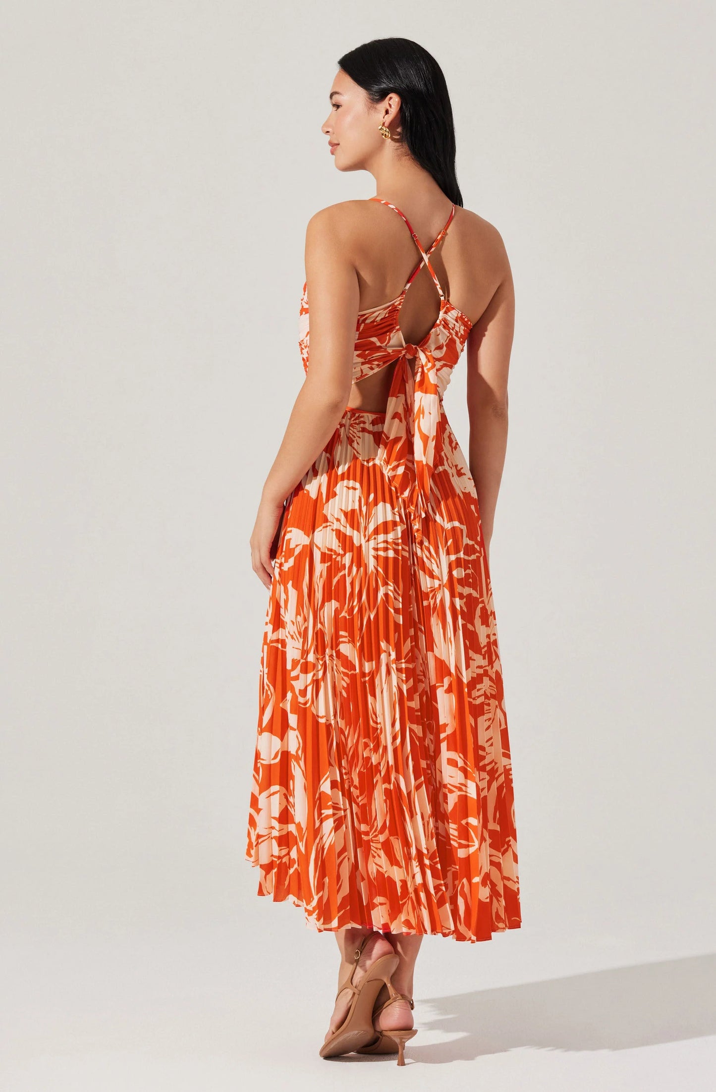 Blythe Floral Plisse Midi Dress - Hot Orange Floral