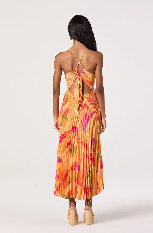 Blythe Floral Plisse Midi Dress - Orange Floral