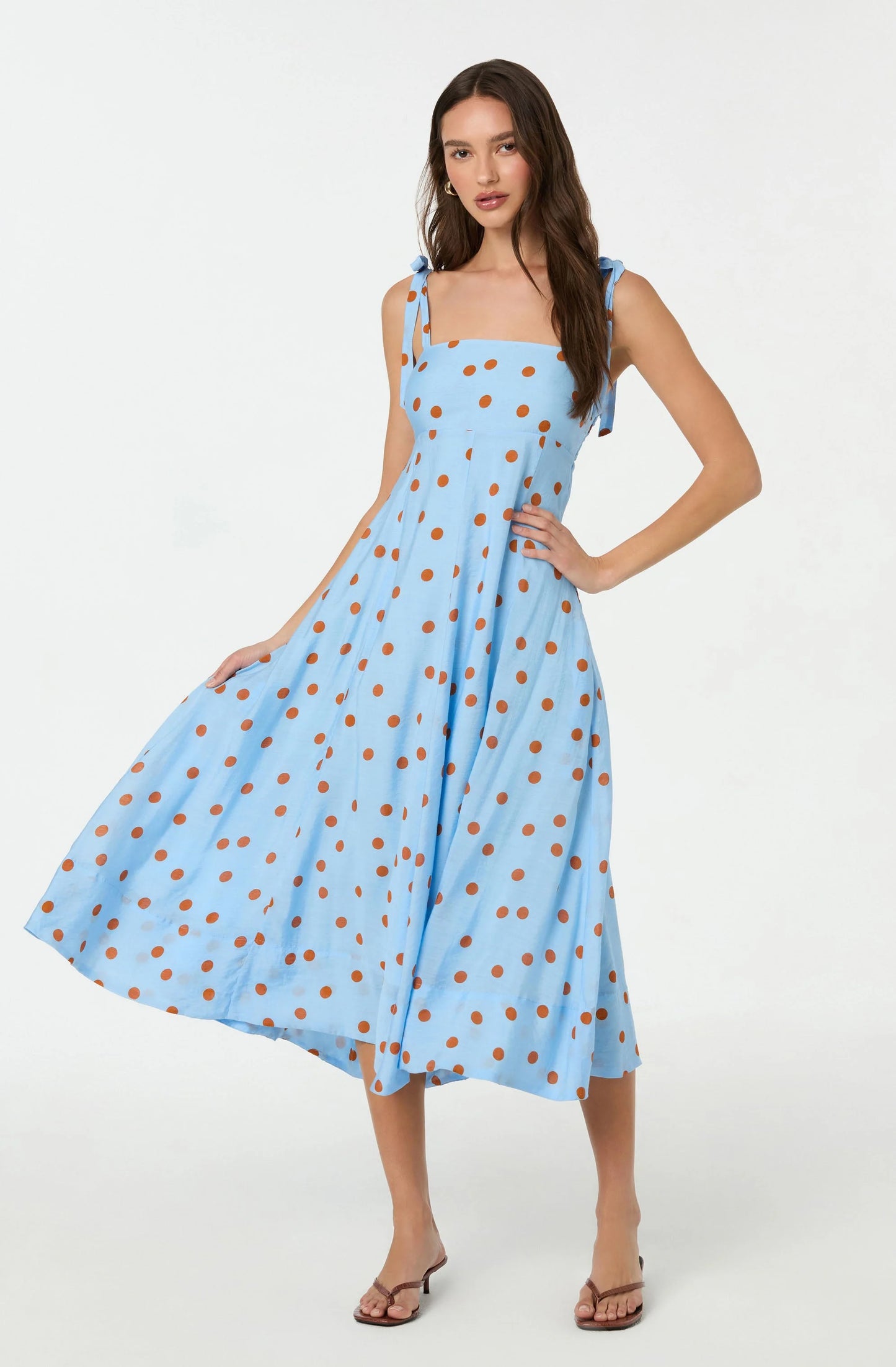 Lilliana Polka Dot Midi Dress - Blue Polkadot