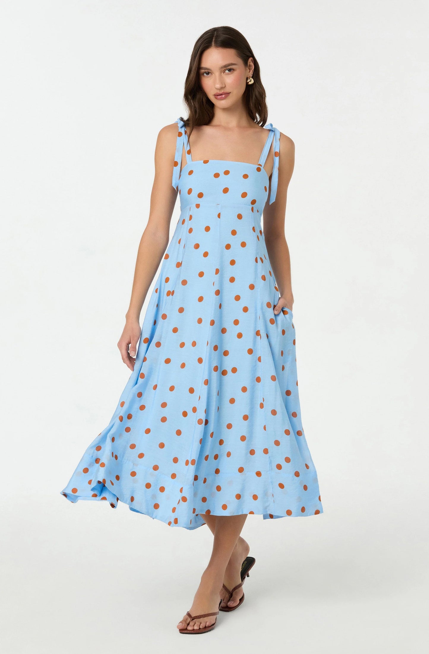 Lilliana Polka Dot Midi Dress - Blue Polkadot