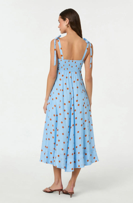 Lilliana Polka Dot Midi Dress - Blue Polkadot