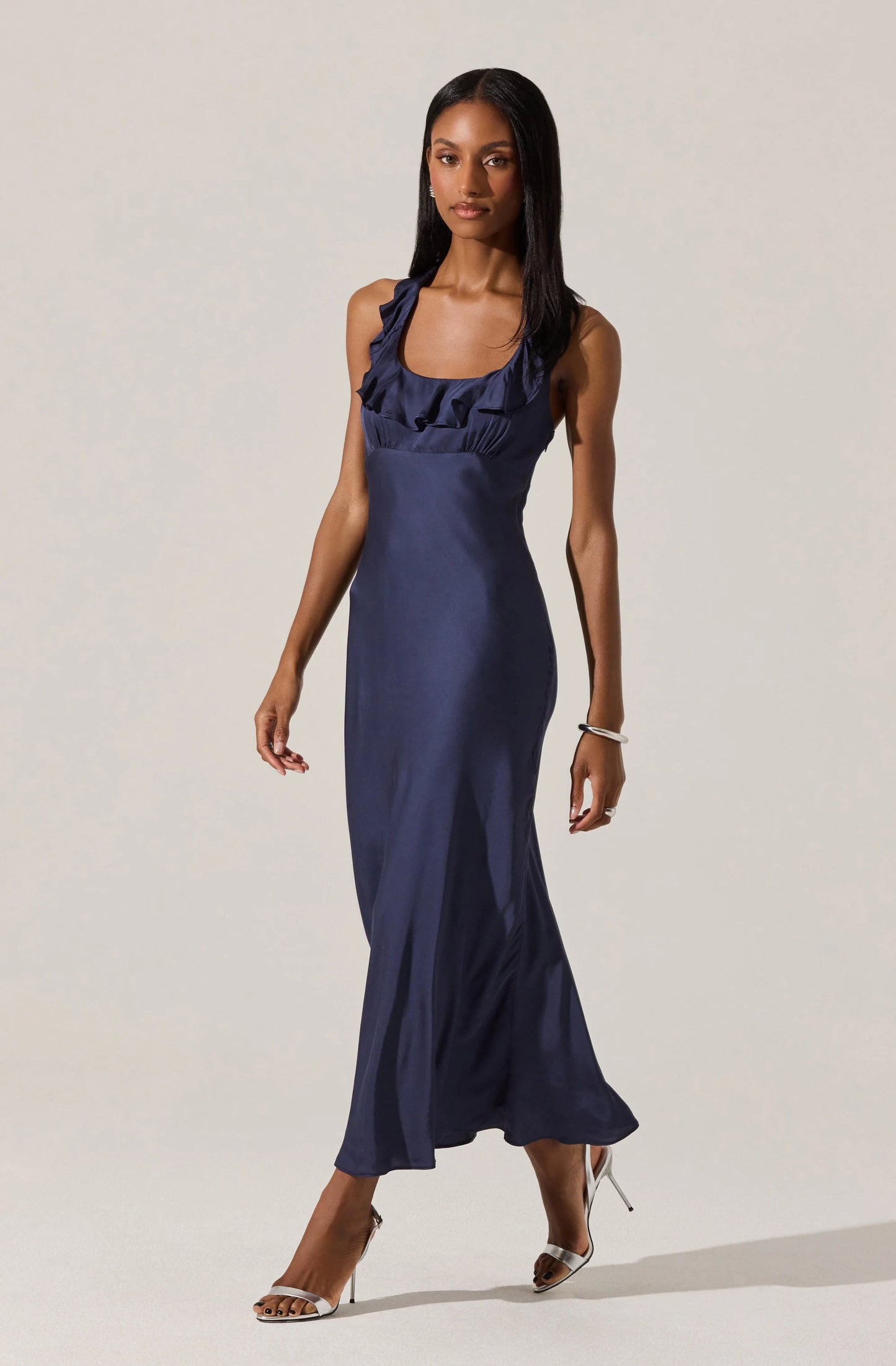 Morrigan Ruffle Trim Halter Dress - Navy