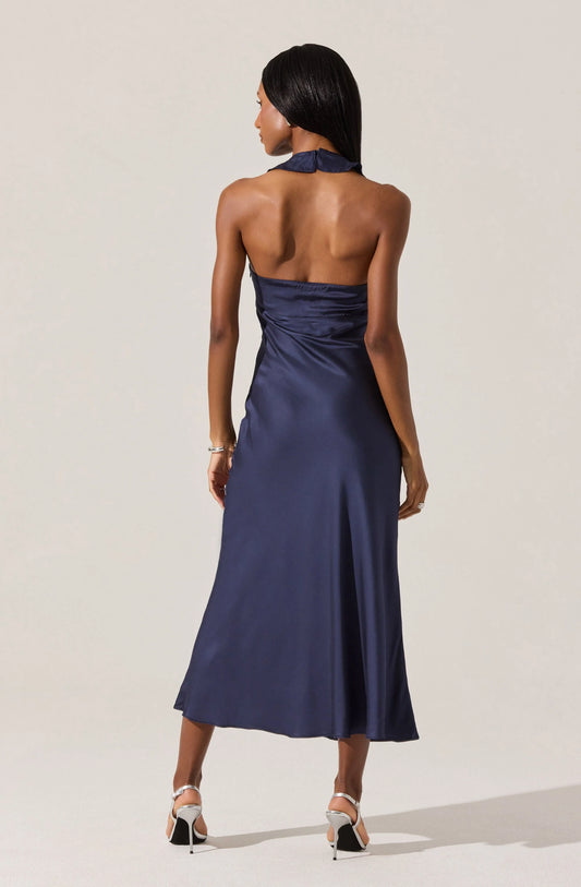 Morrigan Ruffle Trim Halter Dress - Navy