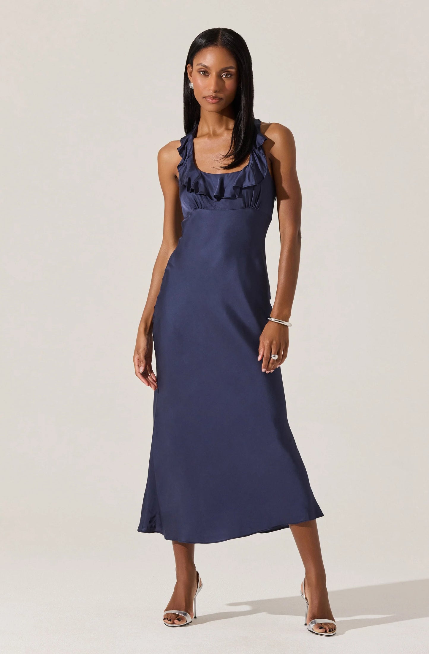 Morrigan Ruffle Trim Halter Dress - Navy