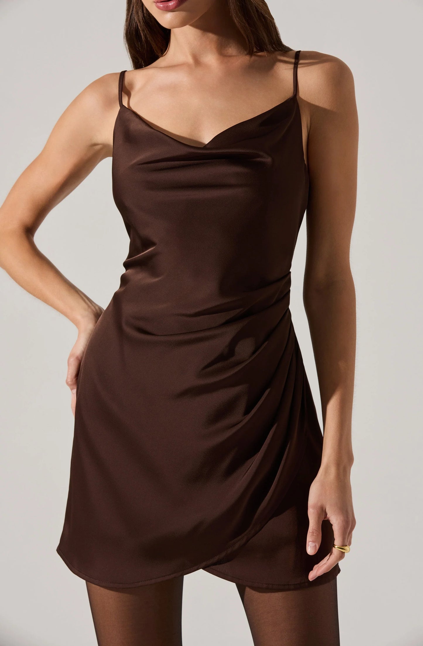 Jenness Satin Mini Dress - Brown
