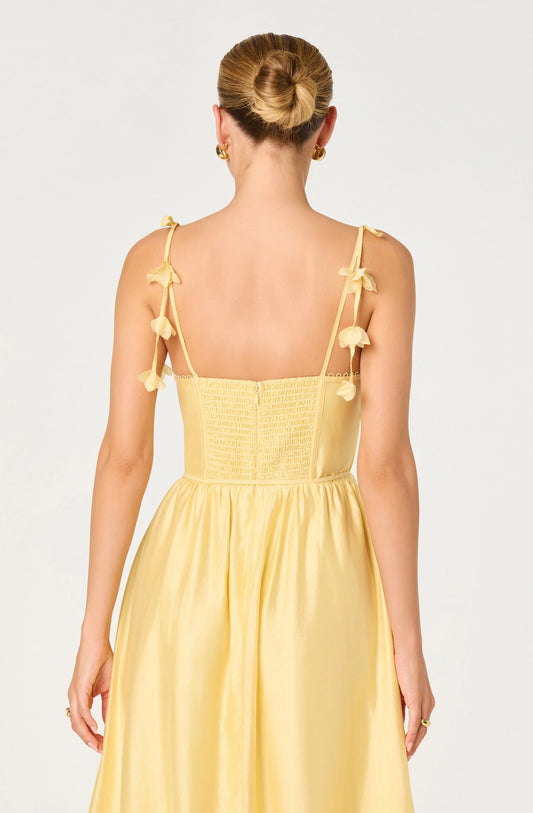Halcyon 3D Flower Appliqué Midi Dress - Yellow