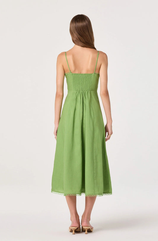 Christie Sweetheart Linen Midi Dress - Green