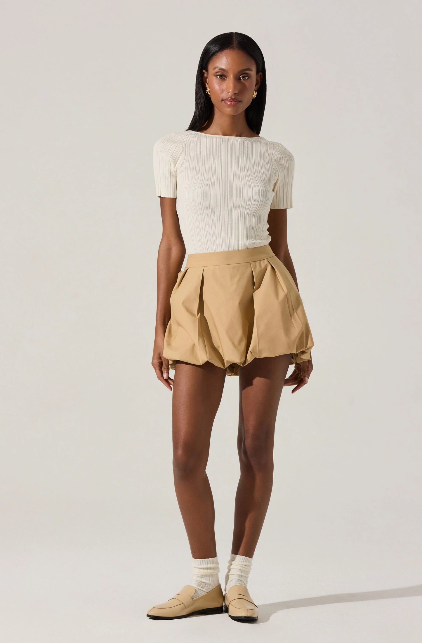 Toini Pleated Bubble Mini Skort - Khaki