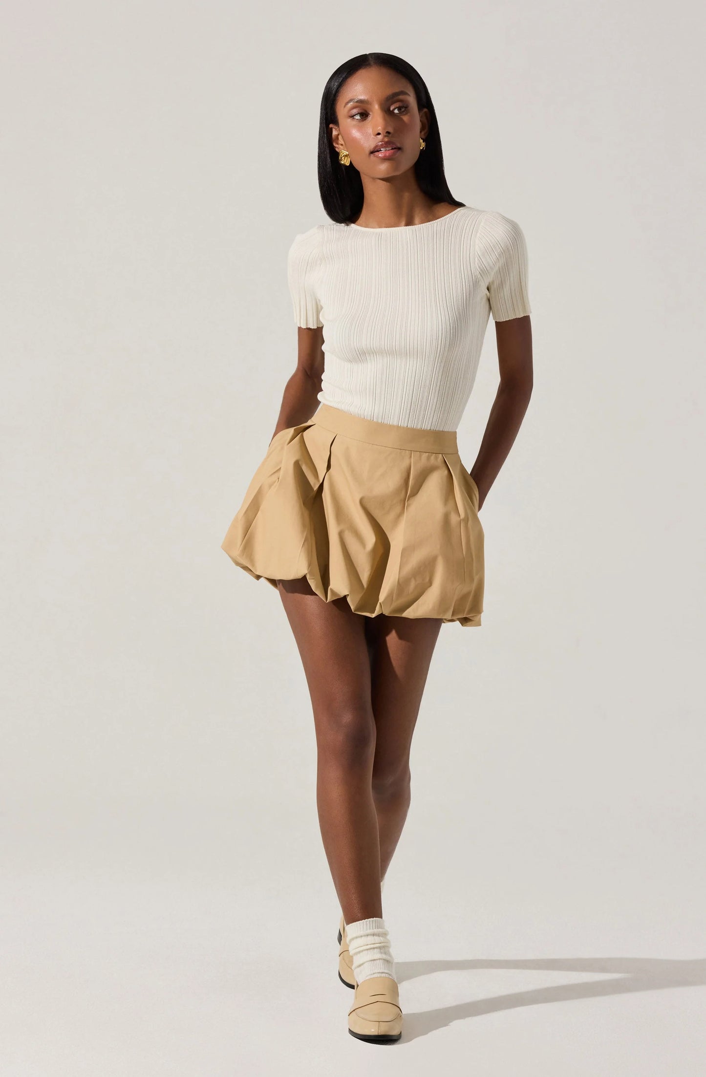 Toini Pleated Bubble Mini Skort - Khaki